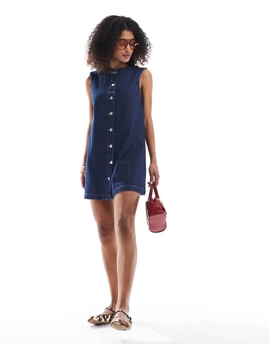 ASOS DESIGN trapezkjol i denim med knäppning i indigo - Image 3