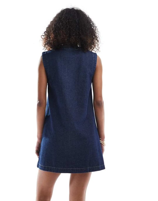 ASOS DESIGN trapezkjol i denim med knäppning i indigo - Image 4