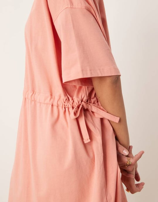 ASOS DESIGN kortärmad miniklänning med kanalsmidda i terrakotta - Image 3