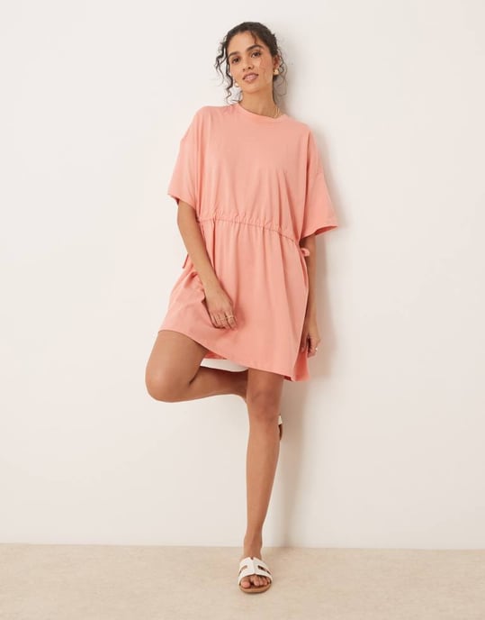 ASOS DESIGN kortärmad miniklänning med kanalsmidda i terrakotta - Image 4