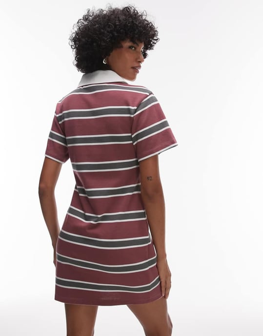 Topshop jersey kortärmad polo miniklänning i röd rand - Image 3