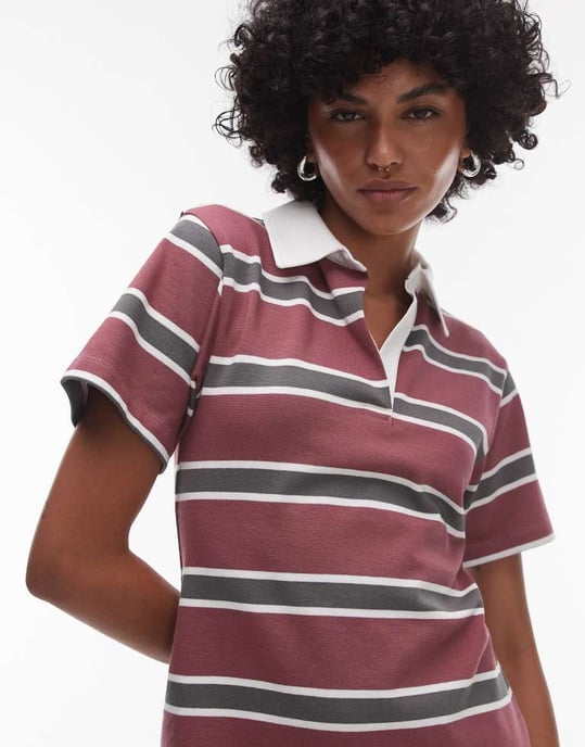Topshop jersey kortärmad polo miniklänning i röd rand - Image 4