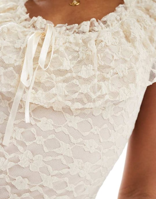 Miss Selfridge spets- och volang detaljerad västerländsk mini klänning i elfenben - Image 3