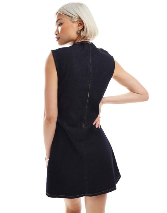 ASOS DESIGN mini klänning i denim med rynkad midja - Image 3