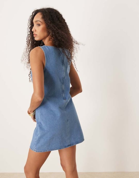 ASOS DESIGN denim skift mini klänning i mellanblått - Image 3