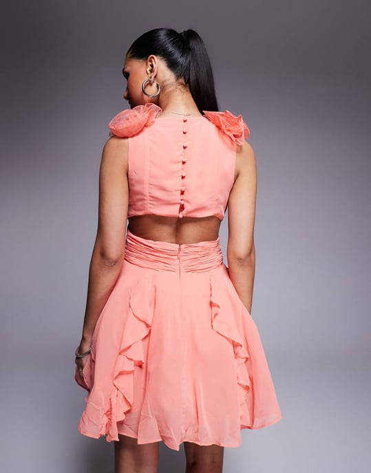 ASOS LUXE Organza volang skater mini klänning i rosa - Image 2