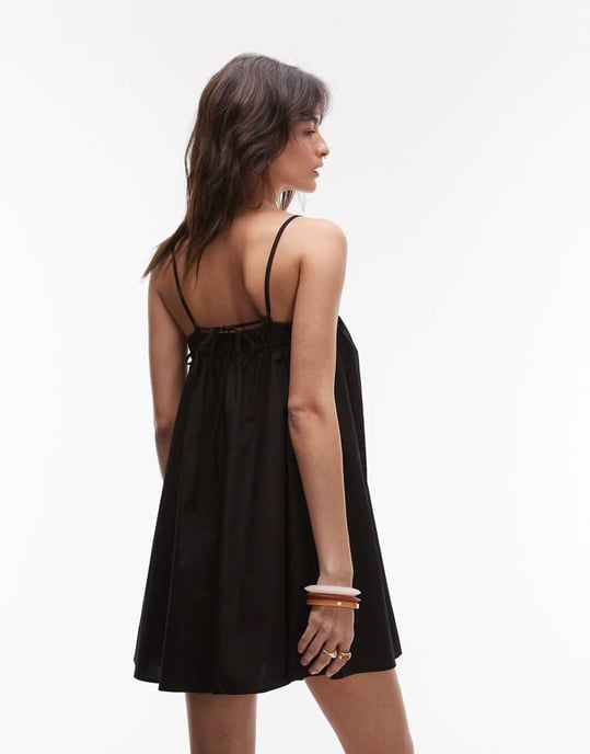 Topshop poplin mini klänning i svart - Image 3