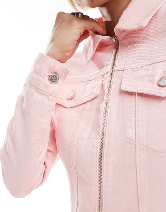 Miss Selfridge dragkedja upp jeans mini klänning i ljusrosa - Image 3
