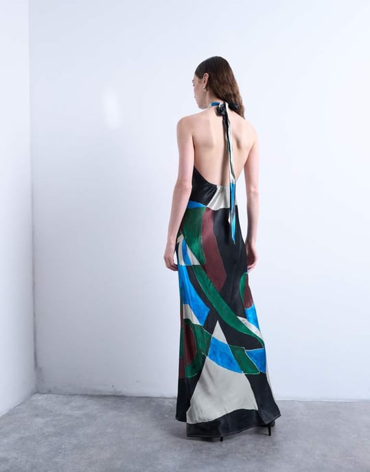 Topshop satäng halterneck-klänning i abstrakt mönster - Image 3