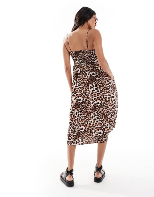 Vero Moda Gravid Enkel ruched spagettiklänning i leopard - Image 4