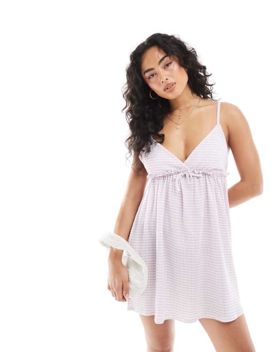 Miss Selfridge rutig baby doll cami klänning i ljunglila - Image 1