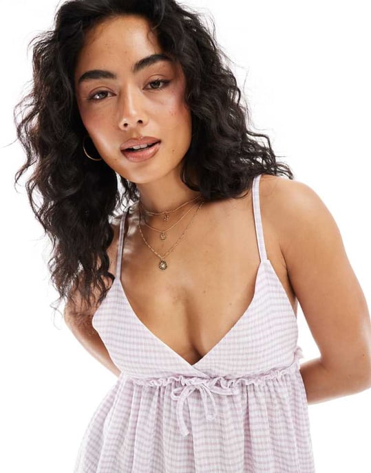 Miss Selfridge rutig baby doll cami klänning i ljunglila - Image 3