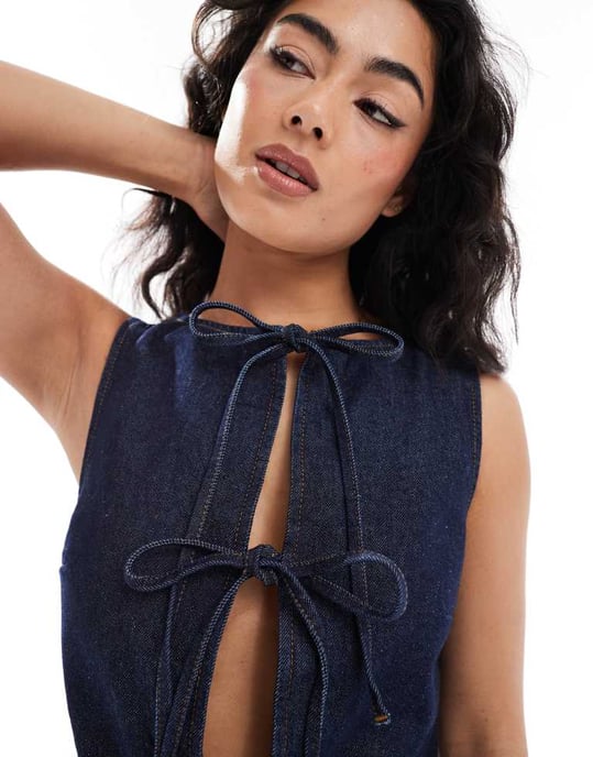 ASOS DESIGN denimklänning med knyt framtill i indigo - Image 3
