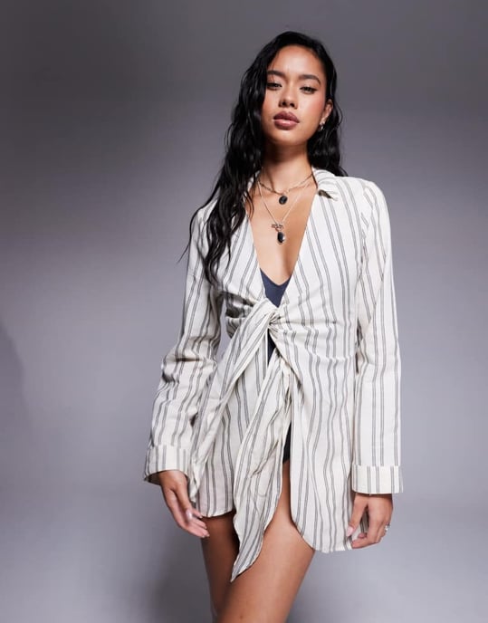 ASOS DESIGN knyt-fram strandklänning i neutral rand - Image 2