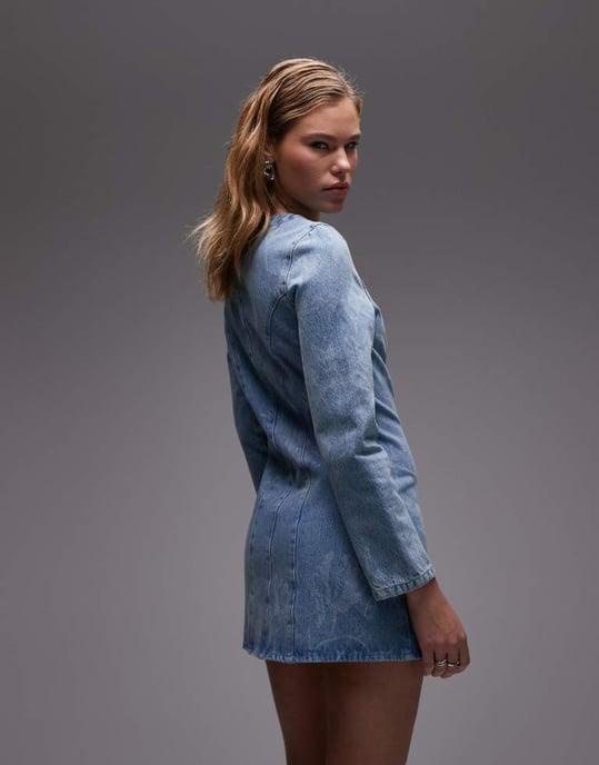 ASOS DESIGN kappaärmad draperad klänning i blommigt med medelblå tvätt - Image 2