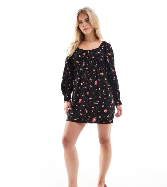 Miss Selfridge Petite långärmad miniklänning i liten blommig tryck - Image 1