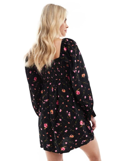 Miss Selfridge Petite långärmad miniklänning i liten blommig tryck - Image 3