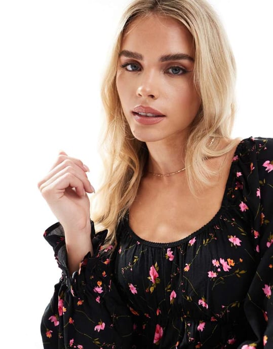 Miss Selfridge Petite långärmad miniklänning i liten blommig tryck - Image 4