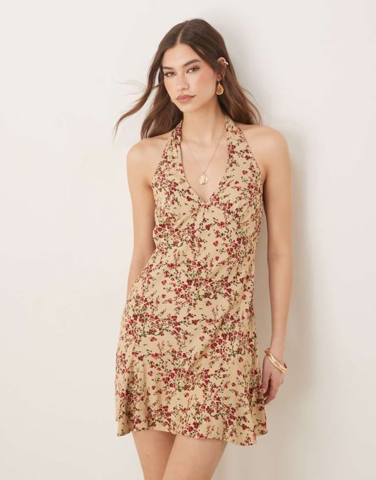 ASOS DESIGN halterneck miniklänning i prydlig blommönster - Image 3
