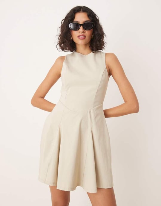 ASOS DESIGN bengaline ärmlös korsett midja mini klänning i sten - Image 1