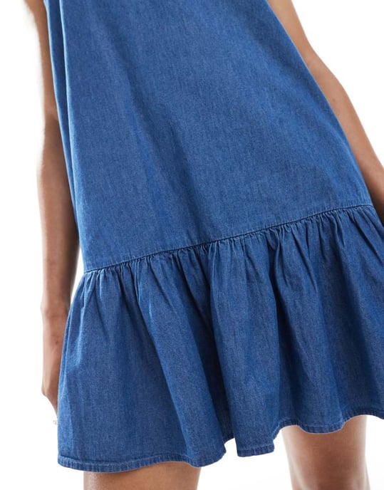 ENDAST Tall dropped waist chambray mini klänning i mellanblå - Image 3