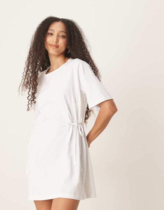 ASOS DESIGN skjortklänning med knytband och insydd midja i vit - Image 3