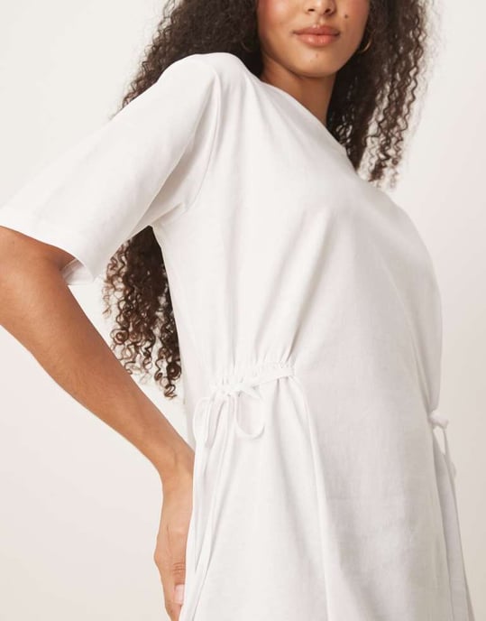 ASOS DESIGN skjortklänning med knytband och insydd midja i vit - Image 4