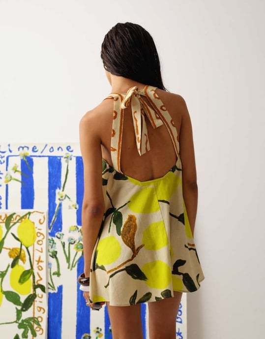 Topshop knytback A-linje miniklänning i citronsortprint - Image 2