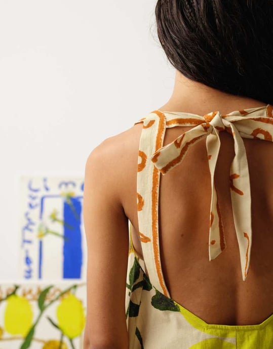 Topshop knytback A-linje miniklänning i citronsortprint - Image 3