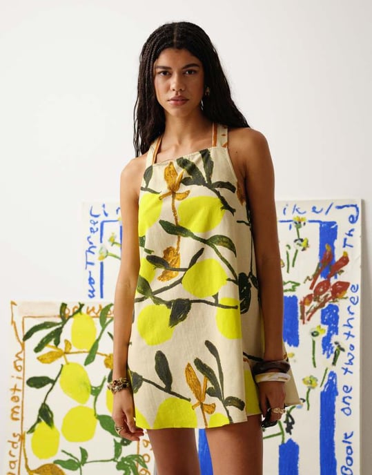 Topshop knytback A-linje miniklänning i citronsortprint - Image 4