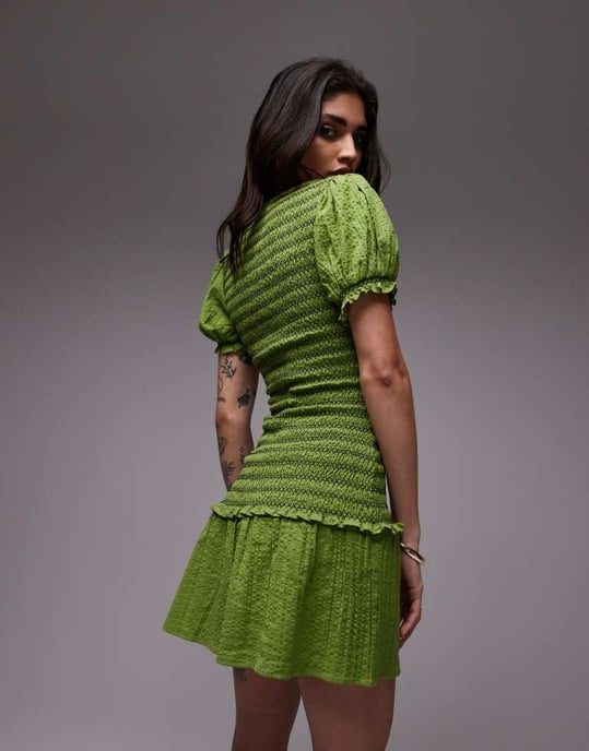 Topshop skräddarsydd mini klänning med kontrasterande sömmar i grön - Image 3