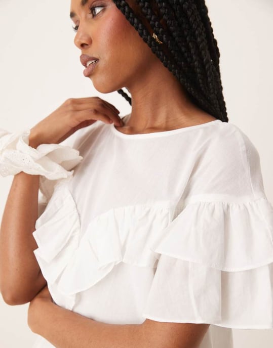 ASOS DESIGN volangkortärmad klänning i vitt - Image 3