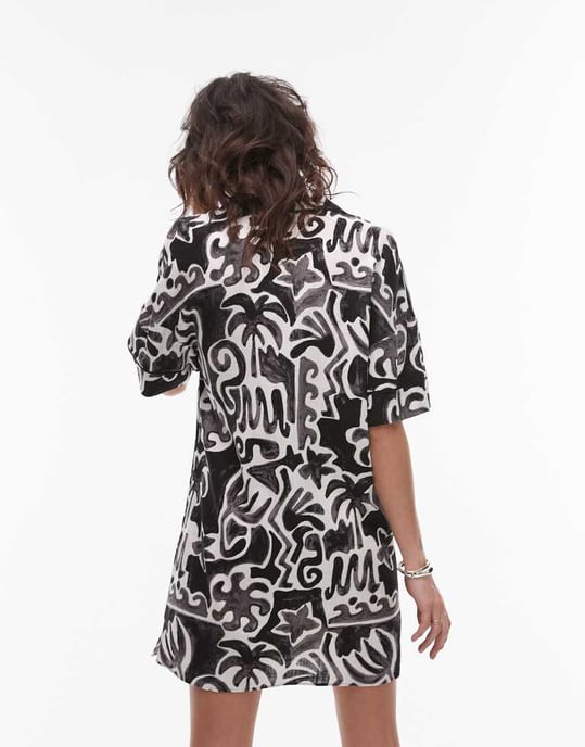 Topshop souvenir mini skjortklänning i montryck - Image 3