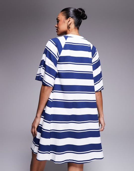 ASOS DESIGN T-shirt sving mini klänning i blå ränder - Image 2