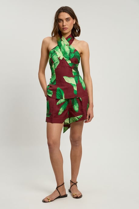 Viscose Linen Palm Tree Halterneck Woven Top - Image 2