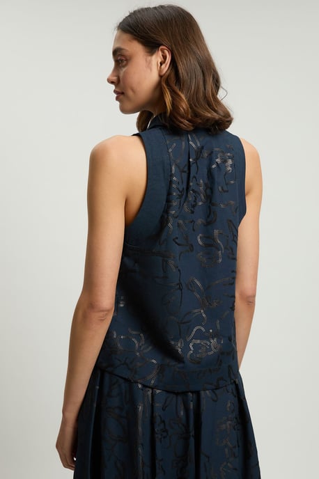 Linen Matte Sequin Collared Top - Image 3