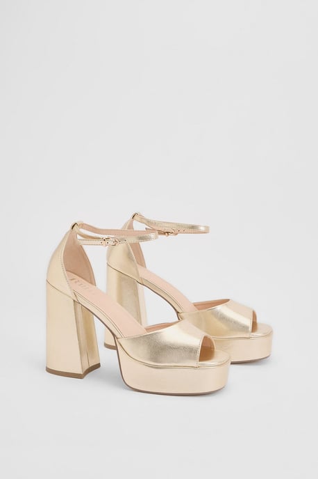 Faith: Hope Faux Metallic Leather Peeptoe High Block Heel Platform Sandals - Image 3