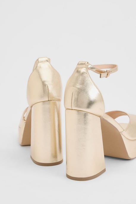 Faith: Hope Faux Metallic Leather Peeptoe High Block Heel Platform Sandals - Image 4