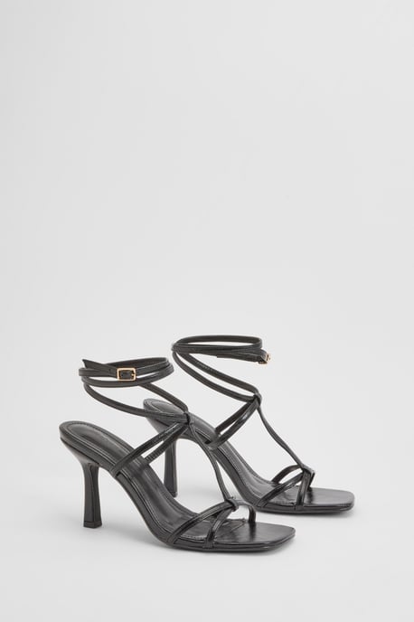 Strappy T Bar Detail Stiletto Heels - Image 3