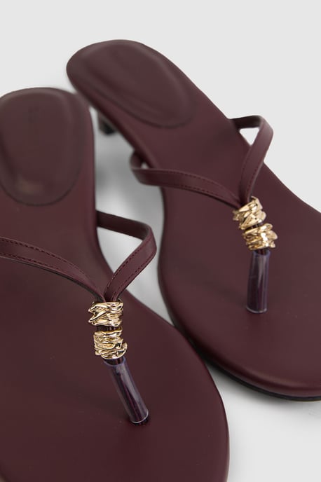 Trim Detail Toe Post Heeled Mules - Image 5