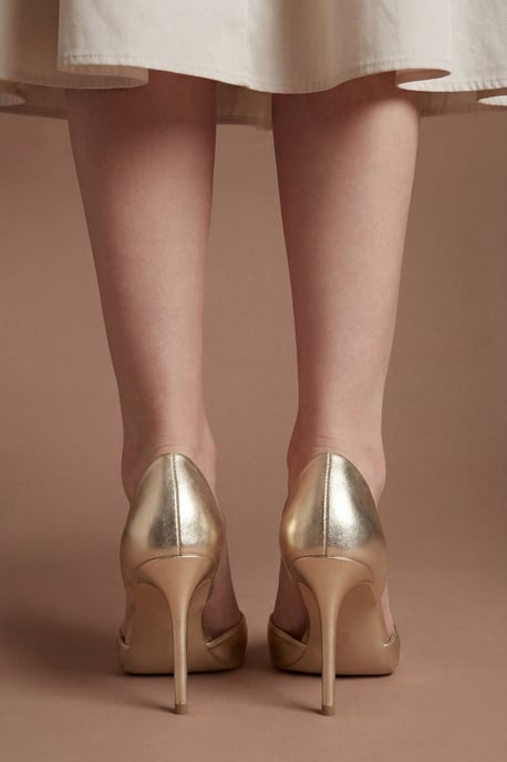 Sinitta Faux Metallic Leather Pointed Two Part High Stiletto Heel Court Shoes - Image 2