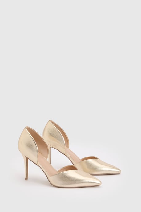 Sinitta Faux Metallic Leather Pointed Two Part High Stiletto Heel Court Shoes - Image 3