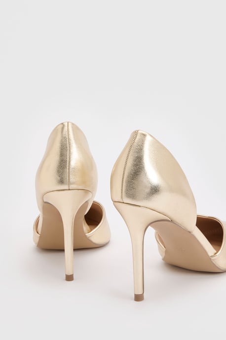 Sinitta Faux Metallic Leather Pointed Two Part High Stiletto Heel Court Shoes - Image 4