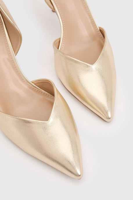 Sinitta Faux Metallic Leather Pointed Two Part High Stiletto Heel Court Shoes - Image 5