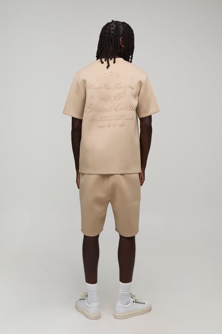 Limited Edition Embroidered Regular Fit Bonded Scuba T-Shirt & Slim Pintuck Short Set - Image 2