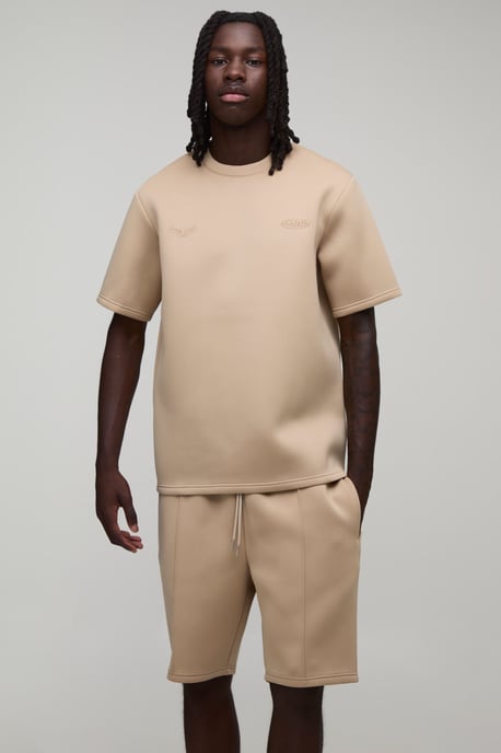 Limited Edition Embroidered Regular Fit Bonded Scuba T-Shirt & Slim Pintuck Short Set - Image 3