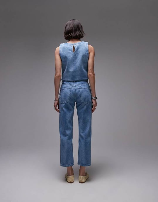 Topshop Runway mid rise rak cropped jeans med blekstrimma - Image 3