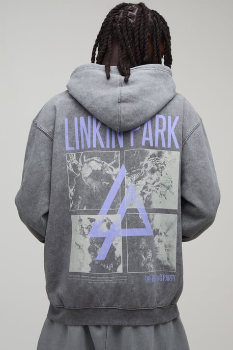 Oversized Linkin Park Acid Wash License Print Hoodie - Image 1