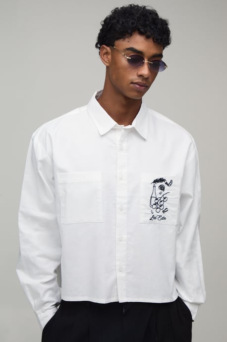 Boxy Crop Back Embroidered Oxford Shirt - Image 3
