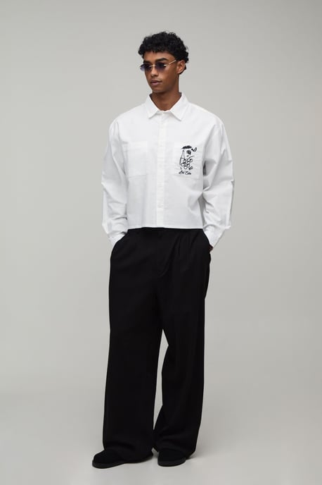 Boxy Crop Back Embroidered Oxford Shirt - Image 4